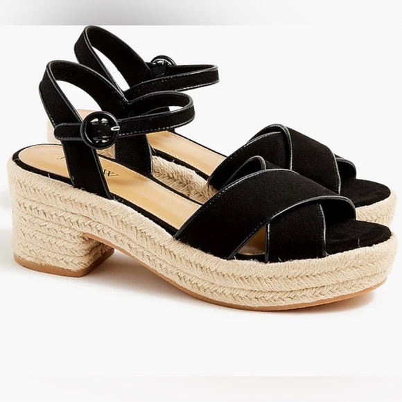 NWOT J. Crew Black Espadrille Platform Sandals Size 8 - Picture 1 of 8